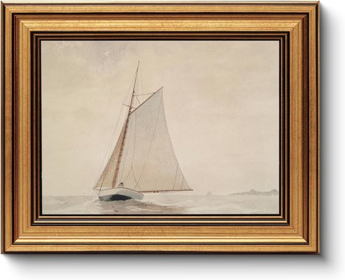 Gold Framed Vintage Wall Art - Seaview Painting Print for Living Room | Aesthetic Home Decor (8"x10")