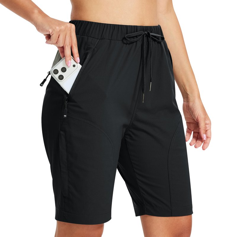 AIRIKE Women's 9" Hiking Cargo Shorts Lightweight Quick Dry Stretch Casual Athletic Golf with 5 Pockets Black