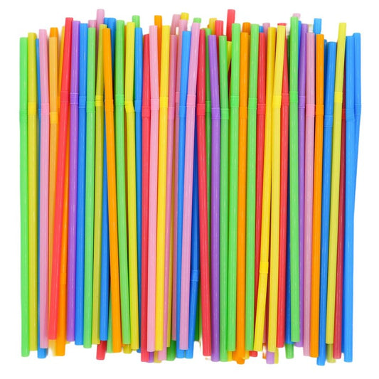 [200 Pack] 8.5" High Multicolour Flexible Plastic Straws,Bendable Disposable Drinking Straws for Home Use Milk Juice Drinks