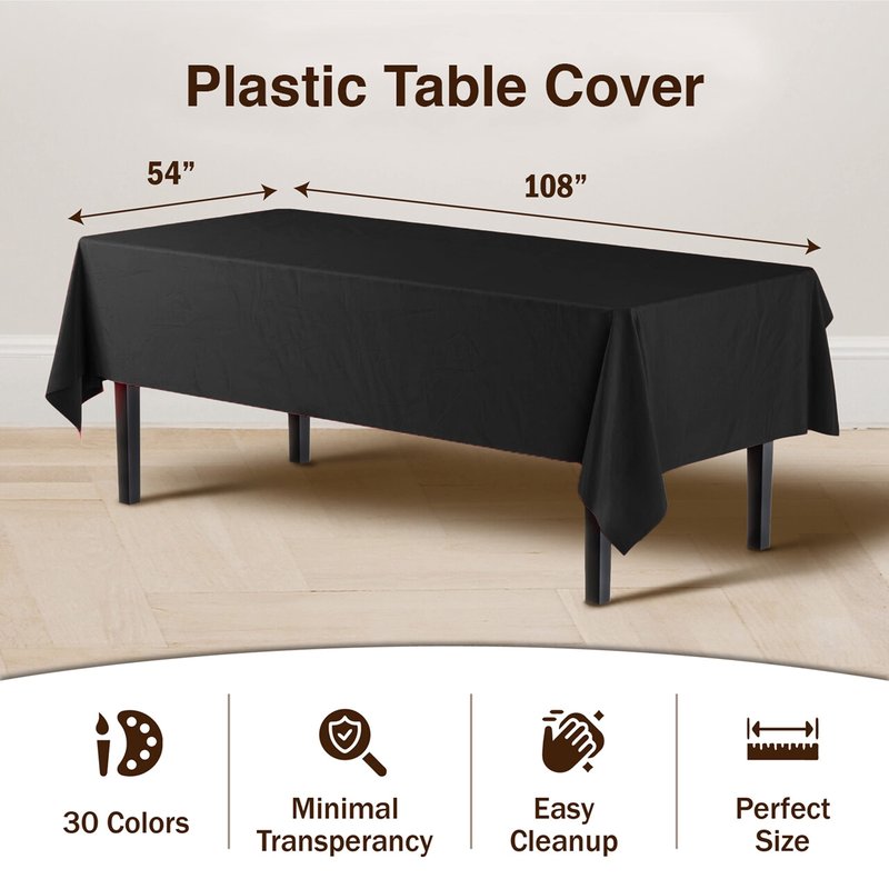 Exquisite 12-Pack Premium Plastic Tablecloth Pack of 12 Premium Plastic Tablecloth 54 Inch x 108 Inch Rectangle Table Cover - Clear