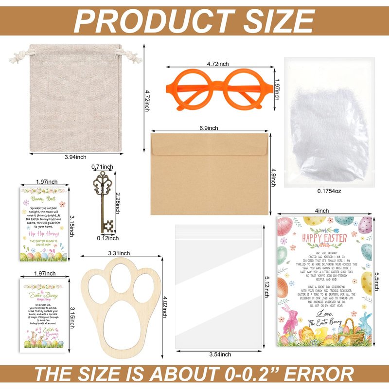 VioraWhite 11 Pcs Easter Bunny Evidence Set Bunny Footprints Template Greeting Cards Stickers Cardboard Key Glasses Prop for DIY Easter Scene Dress up Gifts