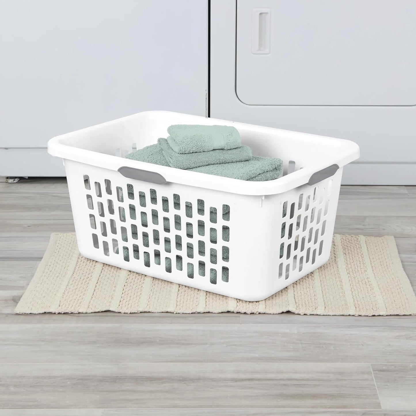 Large Plastic Laundry Basket by [Brand Name] - 2 Bushel Capacity, Durable & Collapsible, White