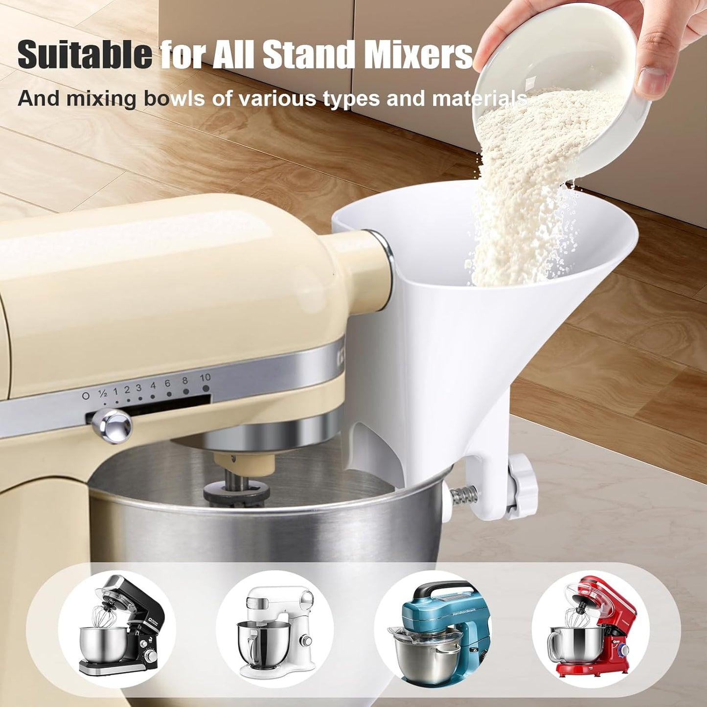 WANLISS Flour Funnel for KitchenAid Mixer - Durable Wide Mouth Pouring Chute | 3.2Qt-7Qt, Dishwasher Safe Baking Accessory