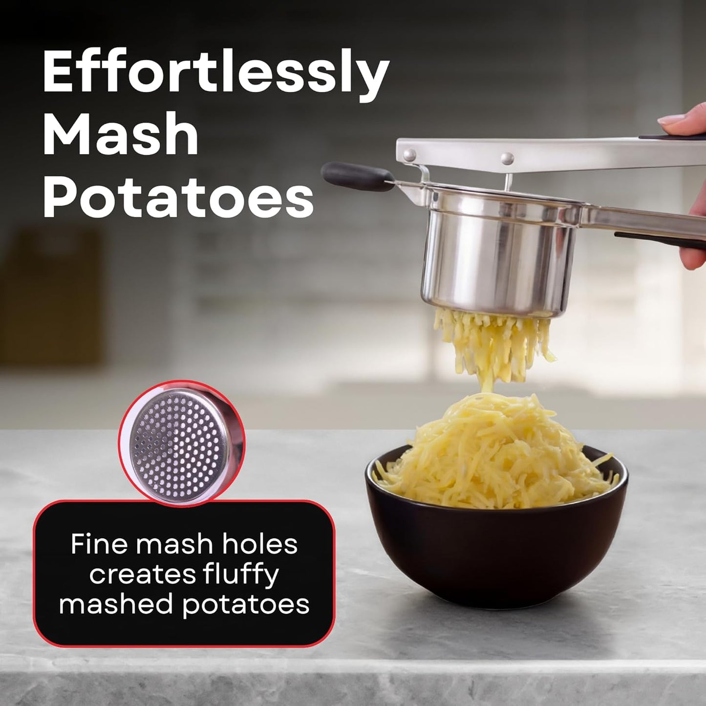 Professional 430 Stainless Steel Potato Ricer - Large 15oz Masher for Fluffy Potatoes, Gnocchi & Baby Food - Ergonomic Non-Slip Handles, Dishwasher Safe