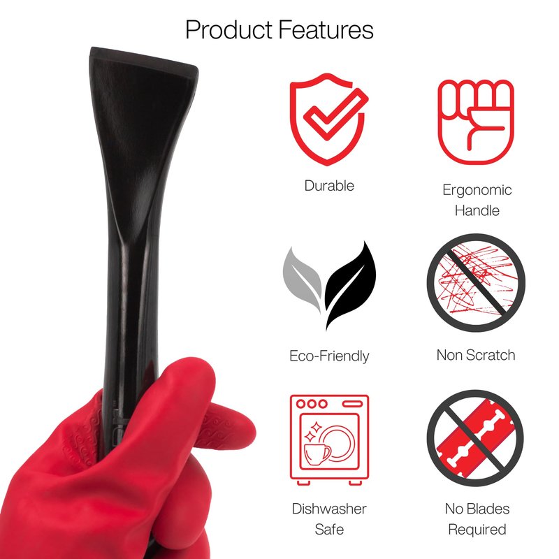 THE SKrAPr Plastic Scraper Tool, 2 Pack, Non-Scratch, 1.7 Inch Wide Blade, Long Ergonomic Handle, Heat Resistant (460F), Dishwasher Safe - Clean Ovens, Countertops, Hard Floors, Walls, and Windows