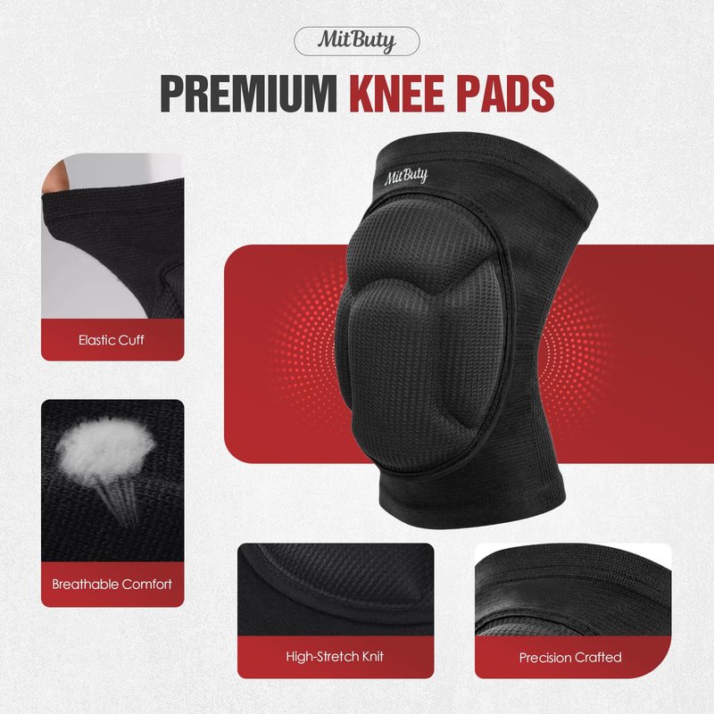 MitButy Protective Knee Pads for Men, Women & Kids – 1 Pair Thick Foam Cushioned Pads for Volleyball, Dance, Gardening, Wrestling & Kneeling – Durable Protection for Work & Sports (M: 15.5–21.5")