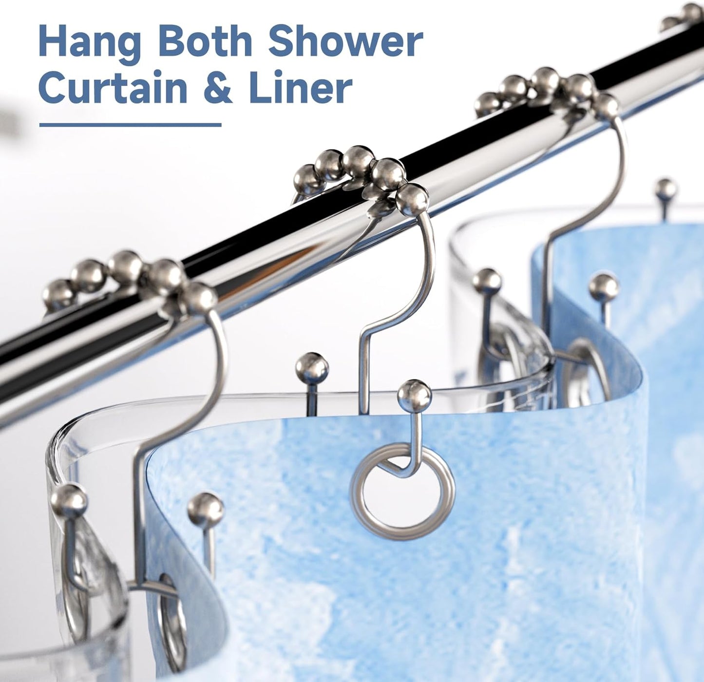 Titanker Shower Curtain Hooks - Rust Resistant Metal Double Glide for Easy Use | Set of 12, Nickel Finish