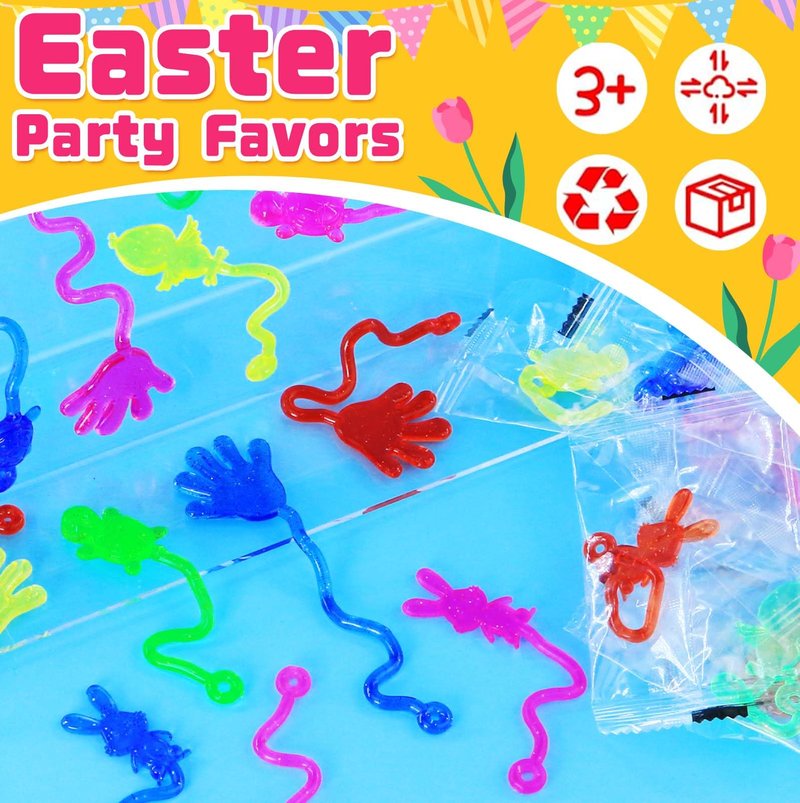 Easter Egg Fillers, Basket Stuffers for Teens Kids - 48Pcs Sticky Toys Hands Party Favors with Bunny Chick, Pinata Stuffers, Easter Gifts Hunt Games Supplies, Basket Essentials