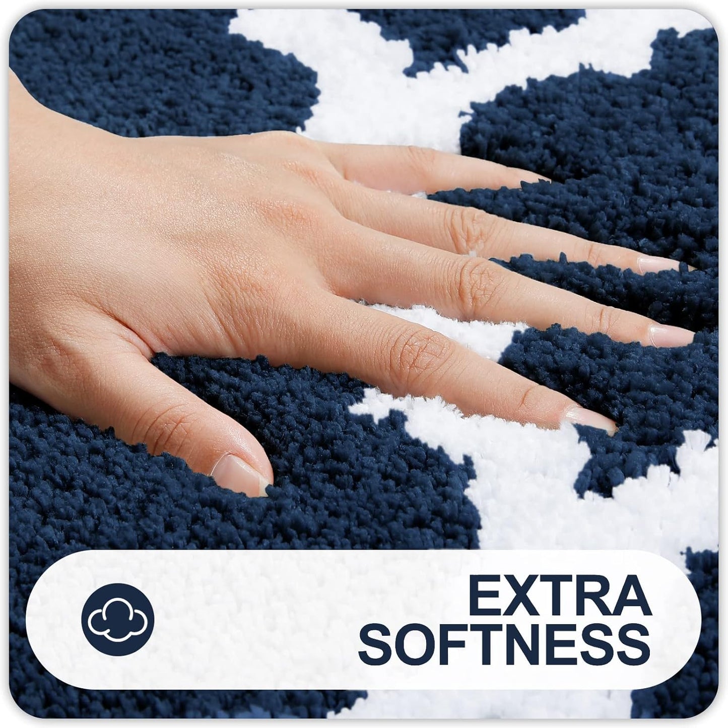 OLANLY Bathroom Rugs Set - Microfiber Non-Slip Bath Mat & U-Shaped Toilet Rug - Navy (30"x20"+24"x20")