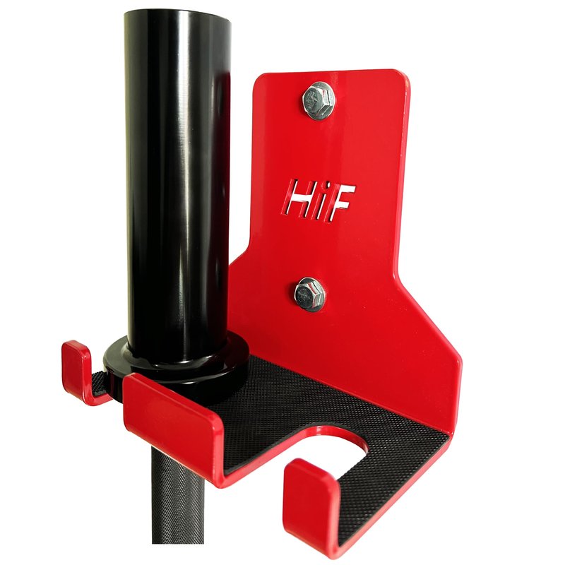 Olympic Barbell Hanger,Garage Gym Bar Wall Rack,Vertical Barbell Mount Rack,Space Saving Commercial or Home Gym Accessory,Holds Under 33mm Bar Size (Red 2 Hooks)
