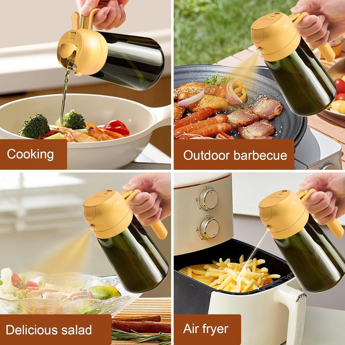 YARRAMATE Dark Green Glass Oil Sprayer - 16oz Light-Blocking 2-in-1 Olive Oil Dispenser for Cooking | Food-Grade Mister for Air Fryer & BBQ