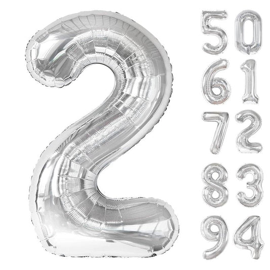 Silver 2 Balloon, Number Balloons 40 Inch, 2nd Balloon Number Birthday Decorations, Two Second Birthday Party Supplies, Number 2 Balloon