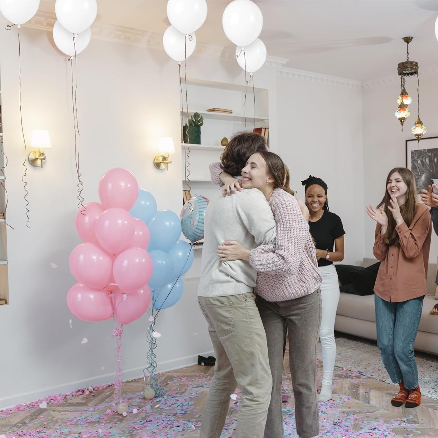 Pastel Pink & Blue Balloons - 100 Pack 12-Inch Latex Balloons with 65ft Ribbon for Parties