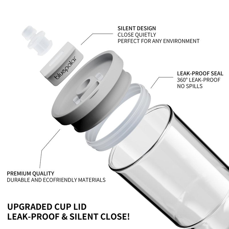 BLUEPOLAR 20 oz Glass Cups with Lids and Straws - Leak-Proof Portable Travel Water Glass Tumbler for Smoothies, Iced Coffee, Matcha, and Cold Beverages - Durable and Eco-Friendly (grey)