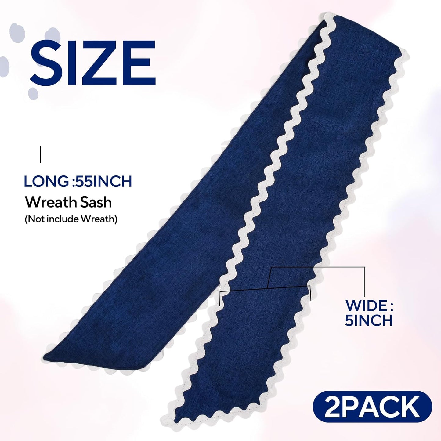 Skiennix Scalloped Wreath Sash - Ruffle Ribbon Bow for Front Door Decor | Navy and White, 2 Pcs