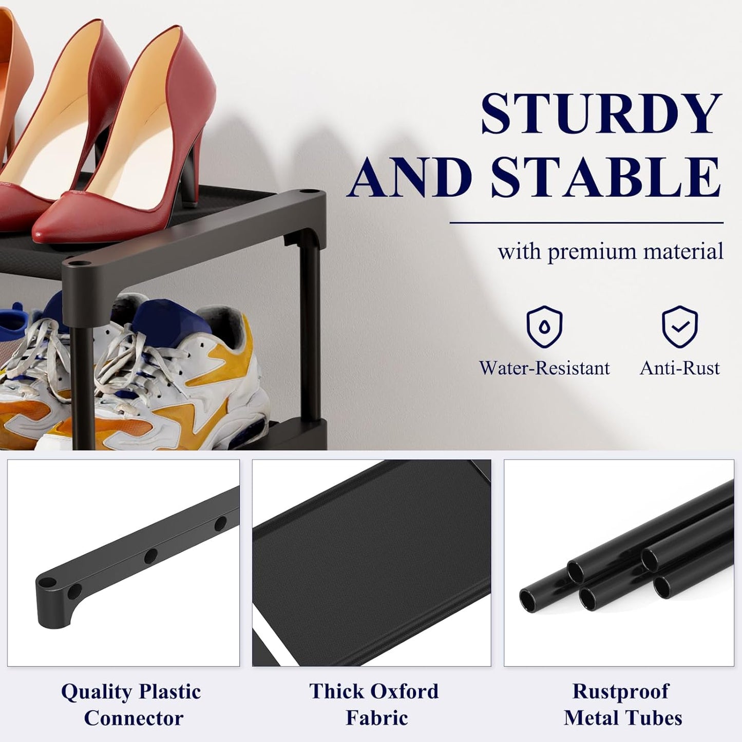 Kitsure Shoe Rack - Stackable Non-Woven Shoe Organizer for Closet & Entryway | 5-Tier, 27.5" Wide, Black (Pack of 2)