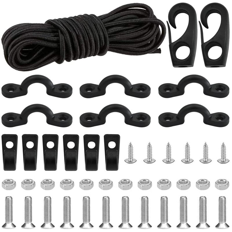ISURE MARINE Kayak Deck Rigging Kit Accessory 8 ft Bungee Rope with Bungee Rope Ends Hooks, Tie Down Pad Eye, 6 J-Hooks with Screw for Boat Kayak Canoe