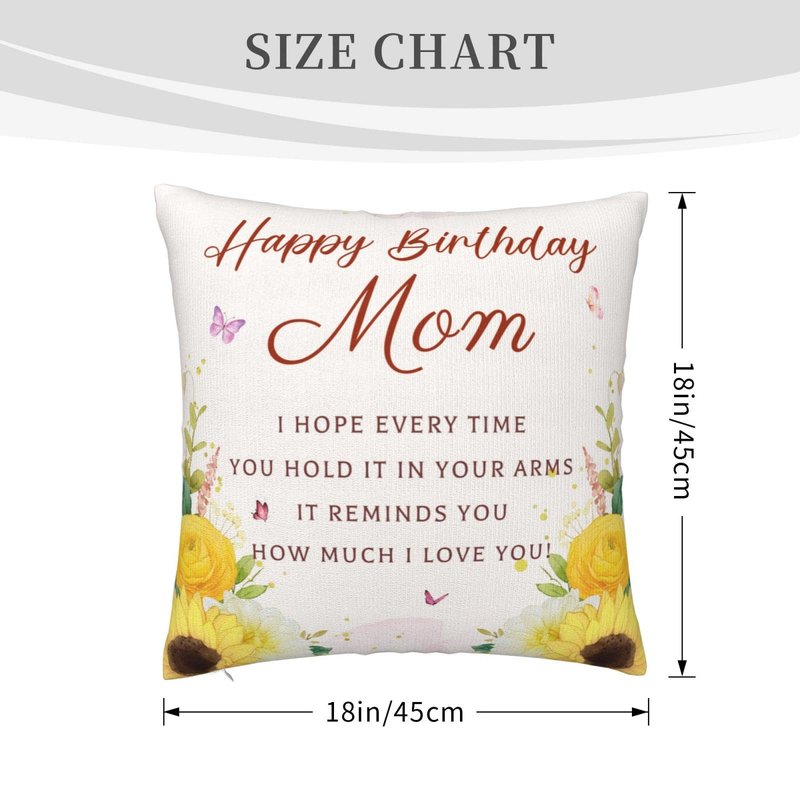 Birthday Gifts for Mom, Mom Birthday Gifts from Daughter Son, Mother Birthday Gifts, Best Gifts for Mom Birthday, Happy Birthday Mom Gifts, Mother Gifts for Birthday Throw Pillow Covers 18x18 Inches