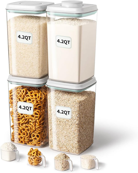 Ankou Airtight Food Storage Container - 4L BPA-Free Cereal, Rice, Flour & Snack Organizer | Stackable Design with Pop Lid & 130ml Scoop