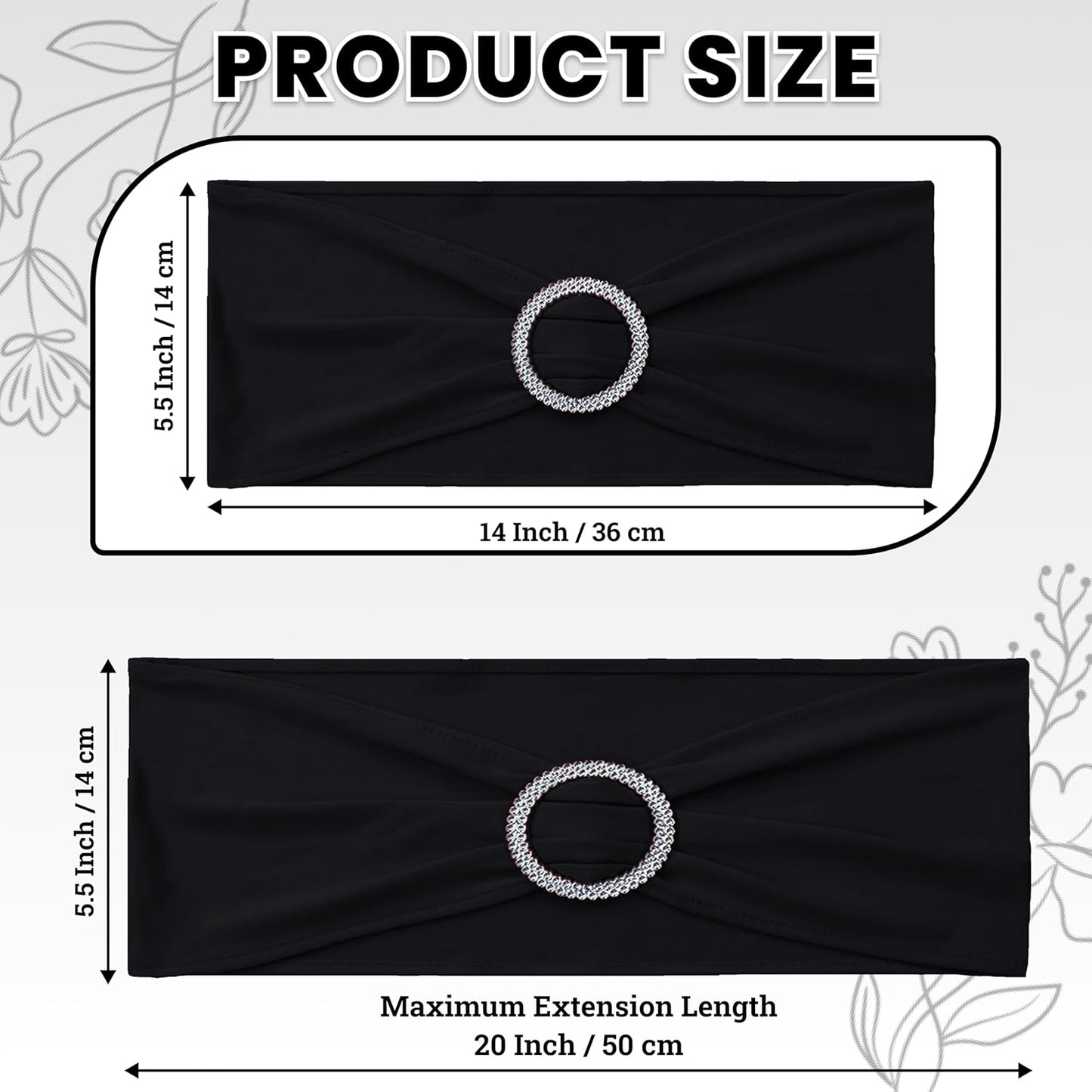 MDS Spandex Chair Sashes - Premium Stretch Covers with Buckle Slider for Weddings & Events | Black, Set of 75