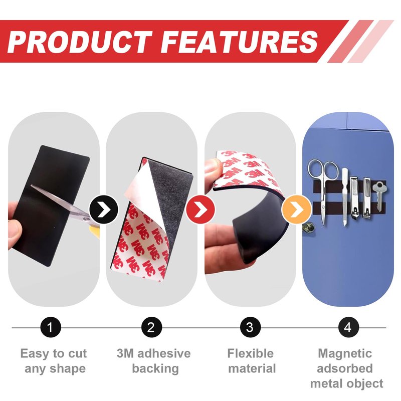 Thaibear Magnetic Strip, Flexible Magnetic Tape with Adhesive Backing (16 Pack, 3" x 1") Strong Adhesive Magnetic Strips for DIY, Crafts, Fridge - Sticky Magnet Tape Strip for Wall