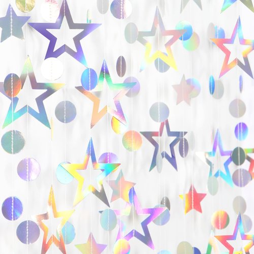 Iridescent-Disco Holographic-Euphoria Star Party-Decoration Garland - 52ft Neon Twinkle Twinkle Little Star Streamers,Wedding Birthday Bachelorette Baby Bridal Shower Engagement Lasting Surprise