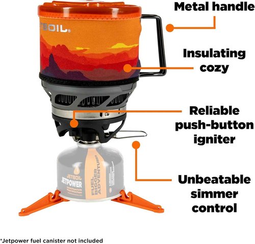 Jetboil MiniMo Camping Stove - Adjustable Heat Backpacking Cooking System