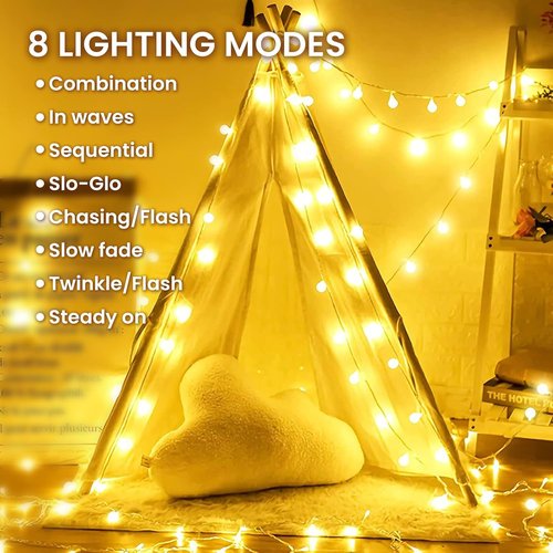 Dailyart Globe String Lights - 200 LED Waterproof Fairy Lights | 75FT with Remote Control & 8 Modes, Warm White