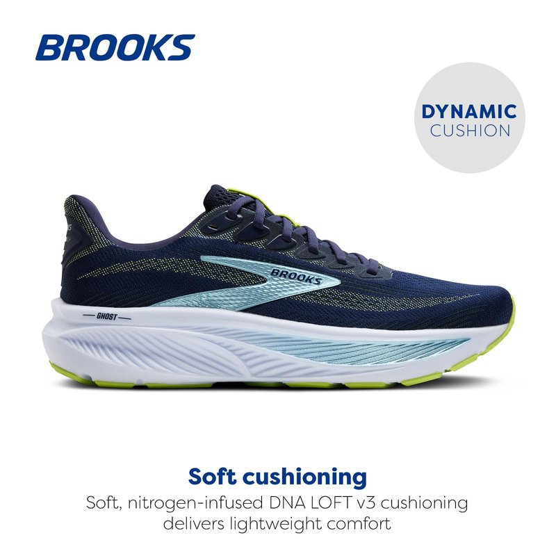 Brooks Men’s Ghost 17 Neutral Running Shoe - Peacoat/Lime/Blue - 7 Medium