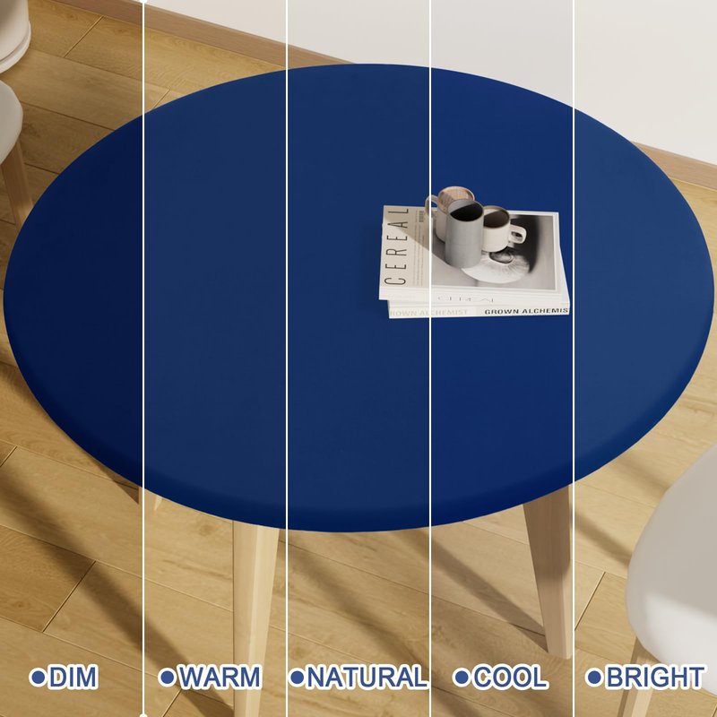 Moosfor Round Spandex Tablecloth, Elastic Fitted Waterproof Tablecloths for 31"-35" Tables, Stretch Washable Picnic Table Cover for Camping, Dining, Indoor and Outdoor, Navy