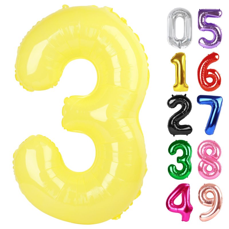 Yellow Number 3 Balloon 40 Inch, 3rd Birthday Celebration Supplies for Girls Boys Women Men, 3 Balloon for Girls Boys Theme Party