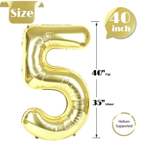 Champagne Gold 5 Balloon, Number Balloons 40 Inch, Light Gold 5th Birthday Balloon Decorations, Light Gold Party Supplies, 5 Number Balloons, Number 5 Balloon
