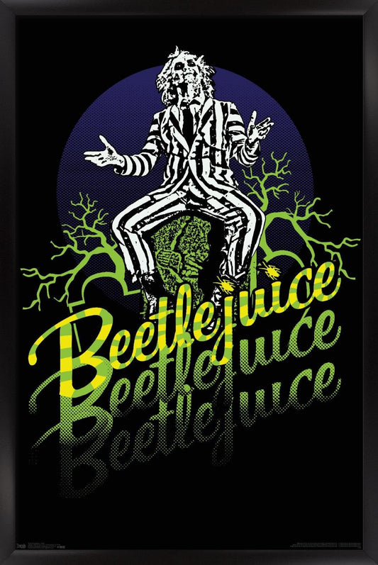 Trends International Beetlejuice - Yellow and Green Neon Wall Poster, 34L x 22.4W, Black Framed Version