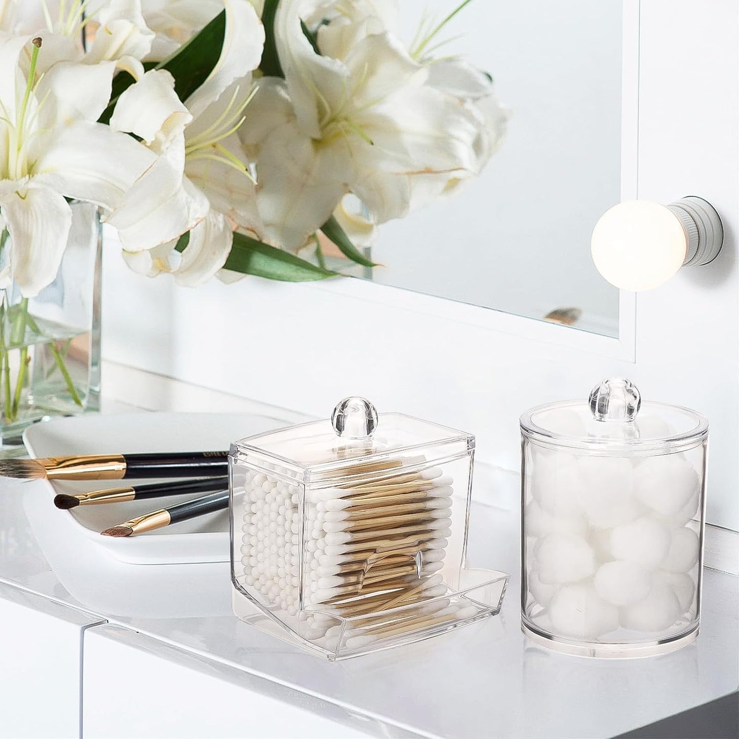Tbestmax Qtips Dispenser - Clear Plastic Apothecary Jar Organizer for Cotton Swabs & Balls | 10 oz