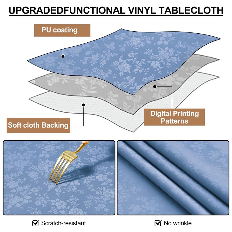 Smiry Square Table Cloth, Waterproof Heavy Duty Vinyl Tablecloths, Wipeable Washable Table Cover for Kitchen and Dining Room (Haze Blue, 54" X 54")