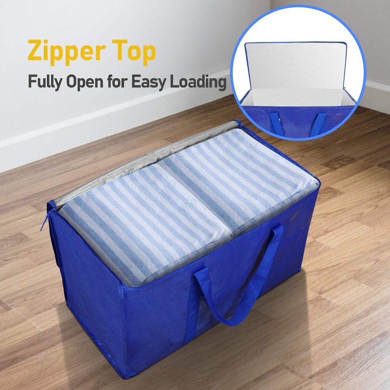 TICONN 4 Pack Extra Large Moving Bags Heavy Duty with Zippers & Carrying Handles, Durable Storage Bags Moving Boxes for Closet Organizers and Storage (4 Pack, Pink)