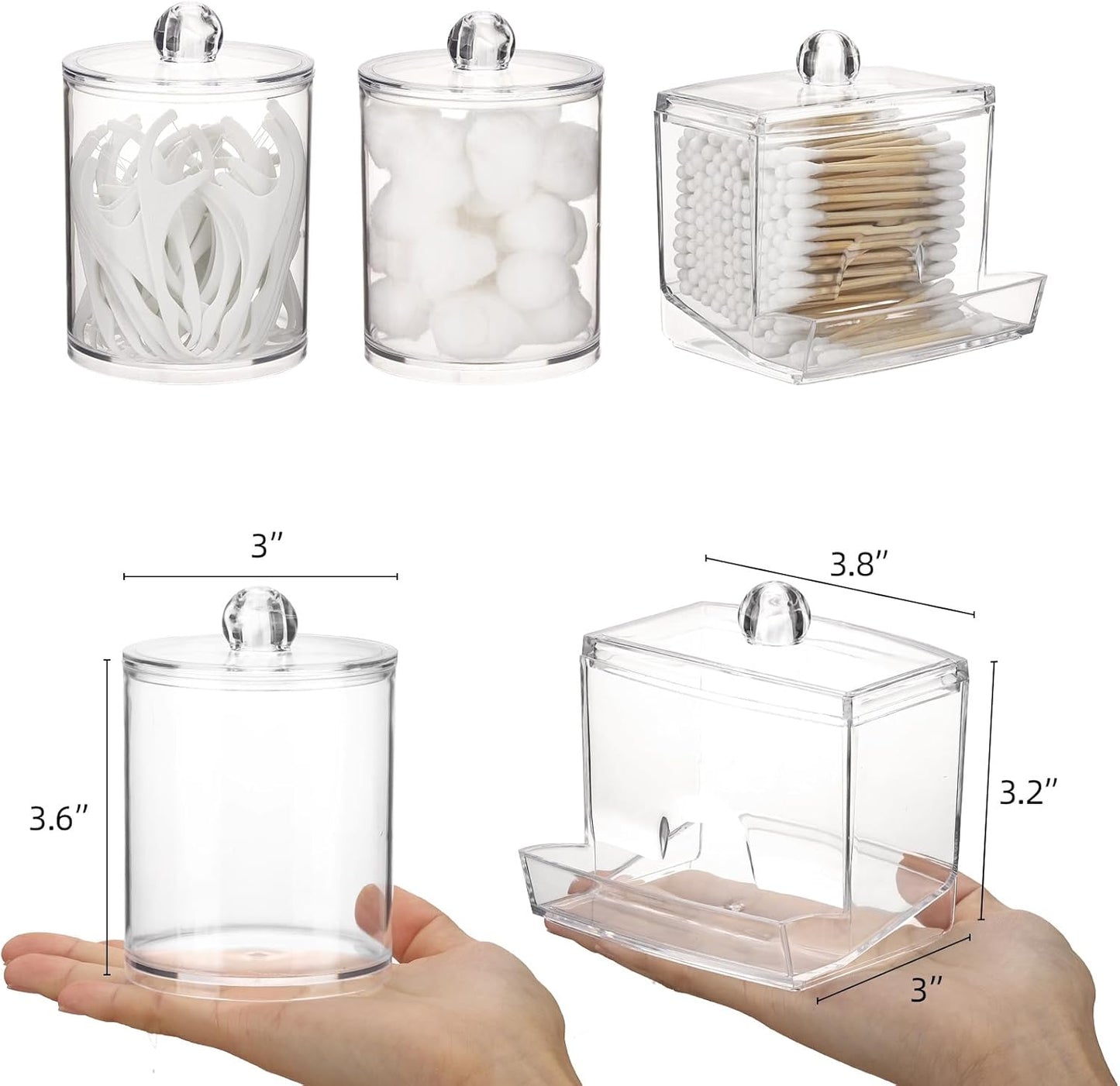 Tbestmax Qtips Dispenser - Clear Plastic Apothecary Jar Organizer for Cotton Swabs & Balls | 10 oz