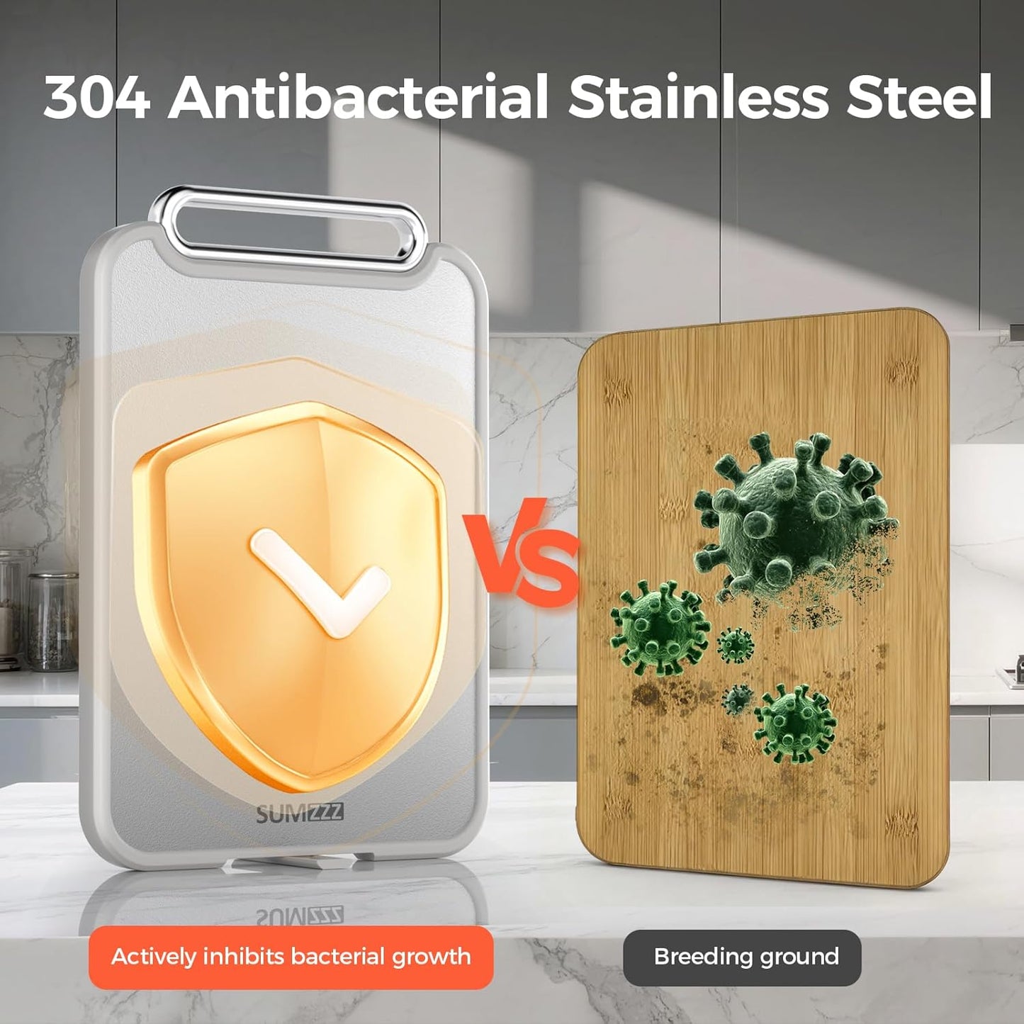 Sumzzz Stainless Steel Cutting Board - 2-in-1 Double-Sided Chopping Board, Dishwasher Safe, Large 16”×11”