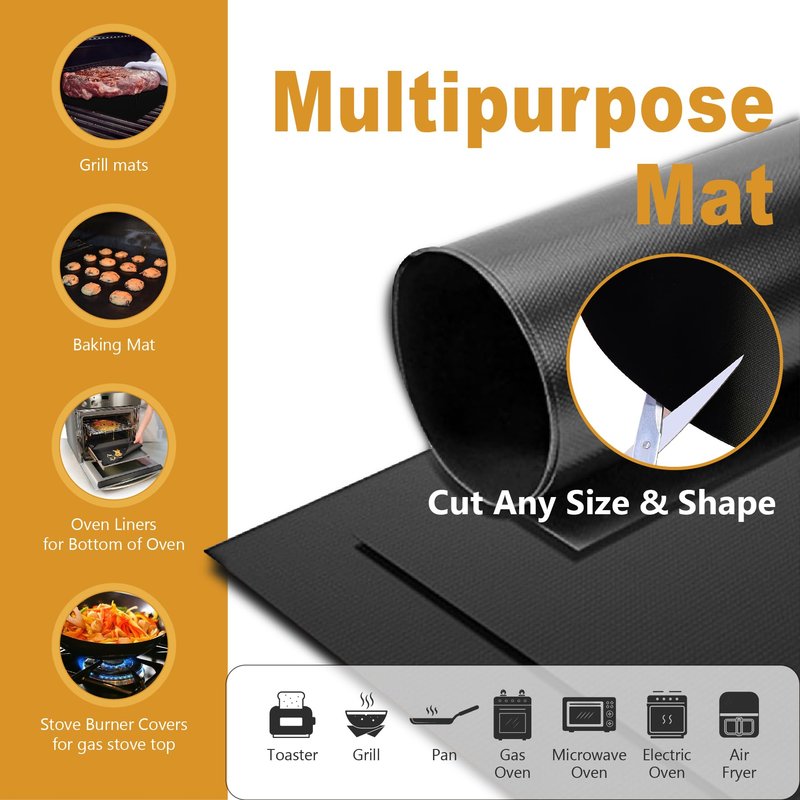 Oven Liners for Bottom of Oven, 2 Pack Large Thick Heavy Duty 100% Non-stick Reusable Teflon Oven Mat, 17”x25” Baking Mat for Electric, Gas, Toaster Ovens, Grills,Kitchen Friendly Cooking Accessory