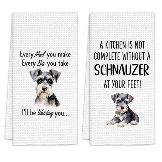 FIicy Miniature Schnauzer Gifts Kitchen Towels - Schnauzer Dog Lover Gifts Dish Towels, Mini SchnauzerGifts Dog Owner Decorative Hand Towels for Kitchen, DogKitchen Decor, Set of 2(16x24 Inch)