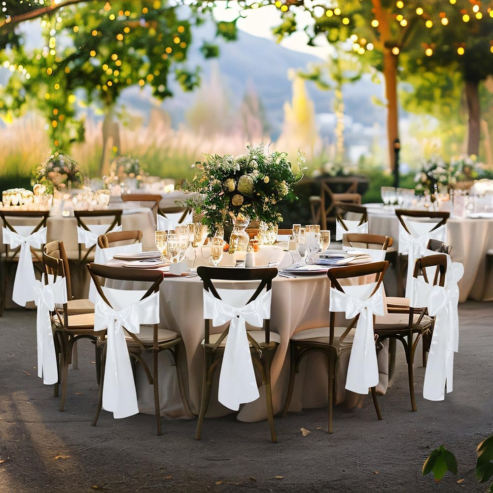 White Satin Chair Sashes by [Brand Name] - Elegant Bows for Weddings & Events | 6 x 108 Inch