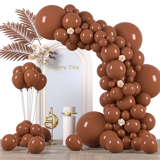 Voircoloria 130pcs Coffee Brown Balloons Different Sizes 18" 12" 10" 5" Tan Latex Balloon Garland Arch Kit for Birthday Baby Shower Graduation Wedding Gender Reveal Anniversary Party Decorations