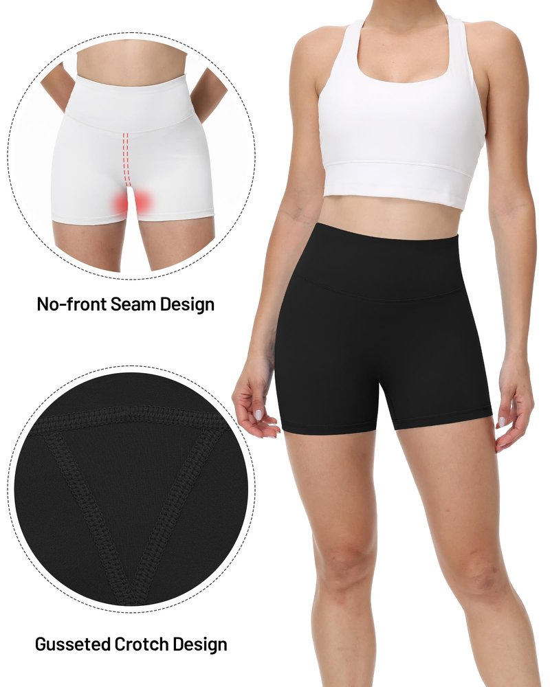 Runhit No Front Seam Biker Shorts for Women - 3'' High Waisted Workout Gym Yoga Volleyball Spandex Booty Shorts with Tummy Control Black Medium