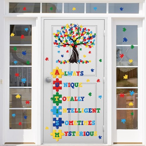 Cinrobiye Autism Awareness Wall Decal - Inspirational Puzzle Piece Tree Design for Classroom Decor