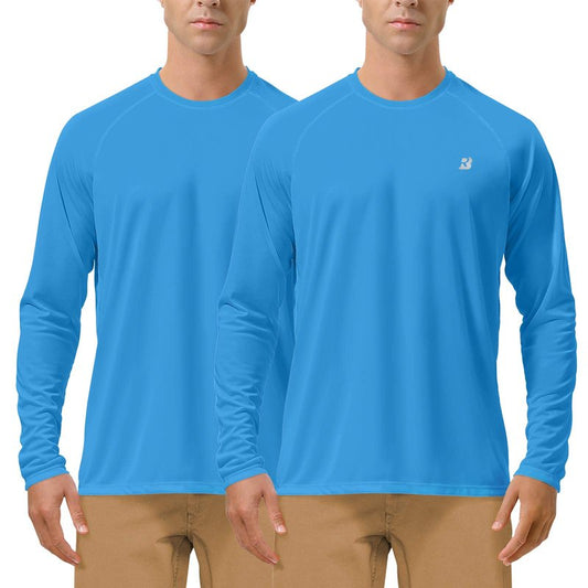 Roadbox Men's 2 Pack UV Sun Protection SPF UPF 50+ Long Sleeve Quick Dry Fishing Shirts Outdoor Rash Guard for Running Hiking Swimming