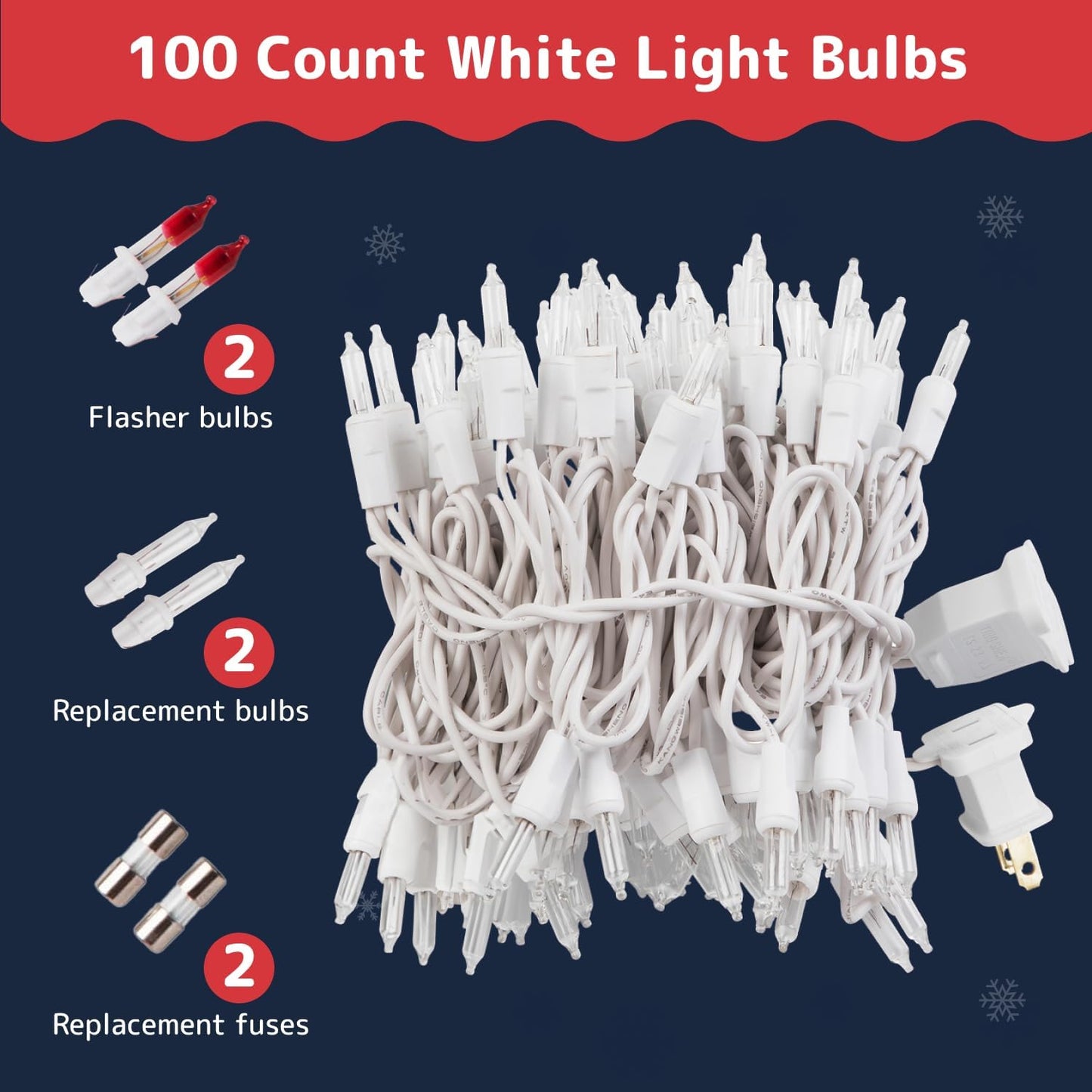 PREXTEX 100-Count Ultra Bright Christmas Lights - 20 ft Clear String Lights on White Wire for Indoor/Outdoor Decor