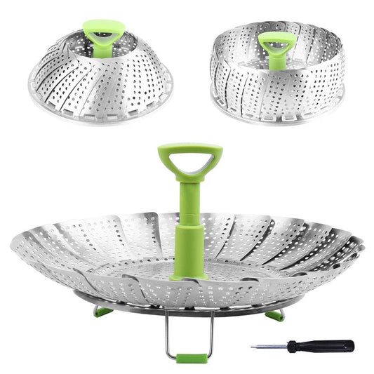 Consevisen Vegetable Steamer Basket for Cooking Food, Stainless Steel Veggie Steam Basket for Pot, Folding Expandable Steaming Insert with Extendable Handle Fits Various Size Pot, 7.1" to 11"