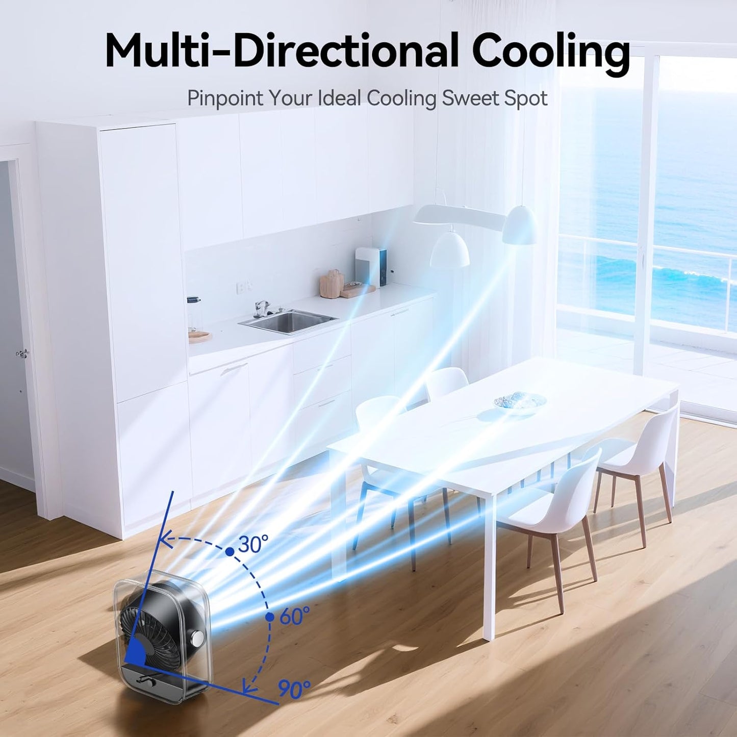 KIMMOO Rechargeable USB Desk Fan - Quiet Turbo Airflow Table Fan with 100 Speeds & 90° Rotation | Black