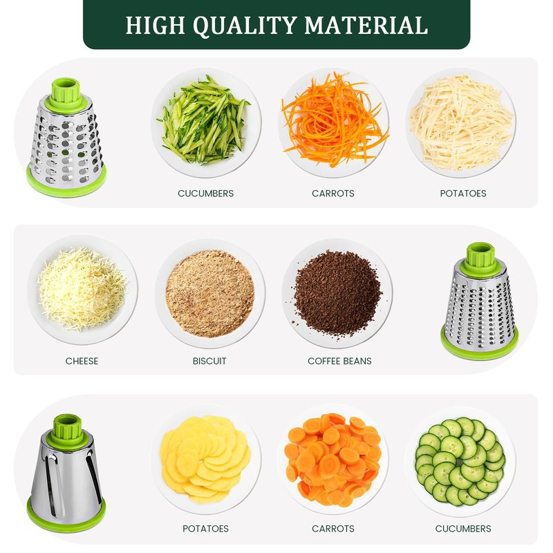 HANSGO Rotary Cheese Grater, 3 Stainless Steel Blades, Labor-Saving Handle, Strong Suction Base, for Cheese, Vegetables, Nuts, Chocolate & Fruits, Ideal for Family Meals, Salads, Pasta & Easy Cleanup