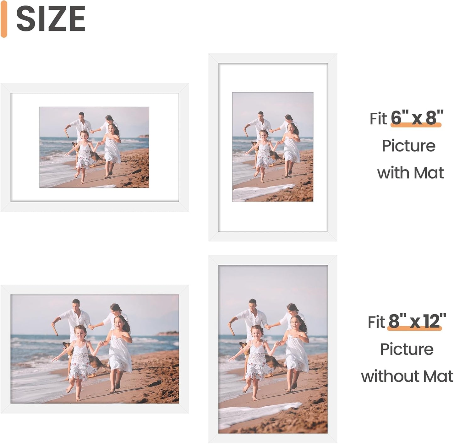 Upsimples 8x12 Picture Frame Set of 5 - Display 6x8 Photos with Mat or 8x12 Without | White Gallery Frames